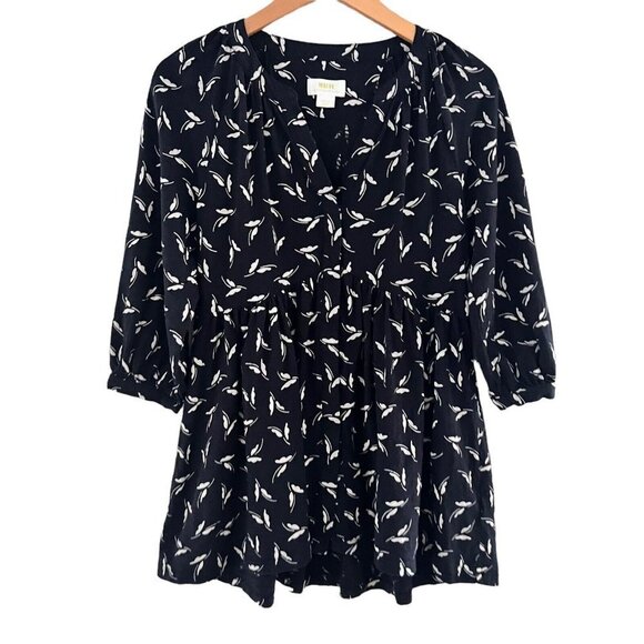 Anthropologie Maeve Winona Babydoll Tunic Top Black White Cotton 3/4 Sleeve Sz S - Picture 2 of 14